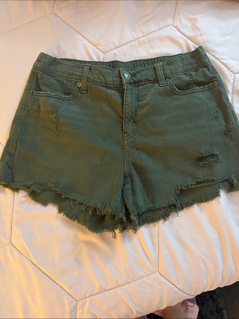 aerie Olive Green Distressed Denim Shorts
